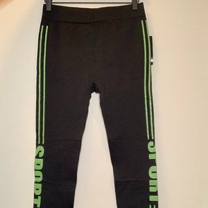 Coco Limon Fleece Black Leggings with Green Strips L/XL